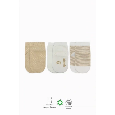 Puanlı Kaymaz Penye Soket Çorap 3lü  Bej