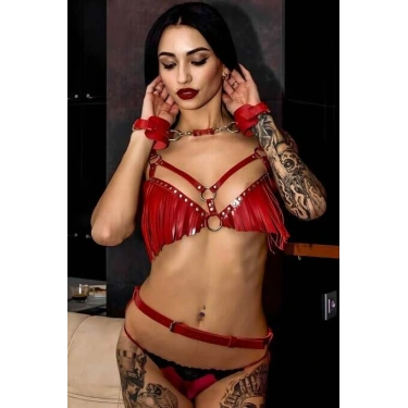 Püsküllü Göğüs Ve Popadan Baglamalı Kelepçe Takım - Brf896