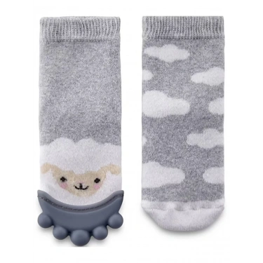 Silikon Diş Kaşıyıcılı Havlu Bebek Çorap Gri