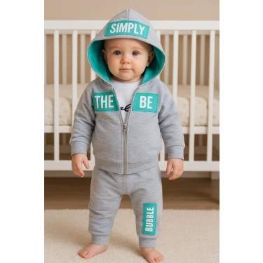 Simply Desenli Kapişonlu 3lü Erkek Bebek Takımı