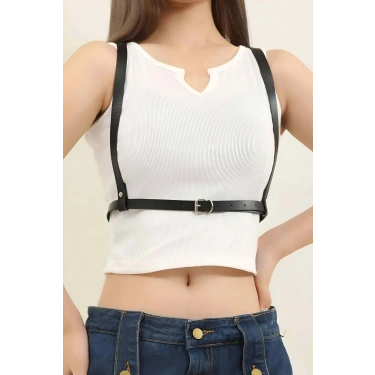 Sırtı Halka Detaylı Şık Deri Harness - Brf800