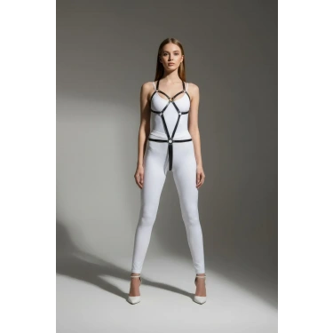 Siyah Body Harness Suni Deri Metal Halka Detaylı - Brf240