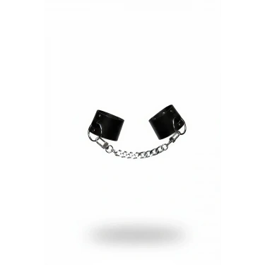 Siyah Deri Kelepçe - Kelepçe Parlak Deri Zincir Detaylı Bilek Kelepçesi - Brf269