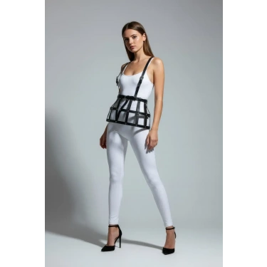 Siyah Etek Deri Bantlı Yapısal Kafes - Brf1252