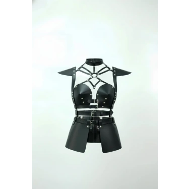 Siyah Etek Suni Deri Etek Kemer Tokalı Zımba Detaylı Etek - Brf1371