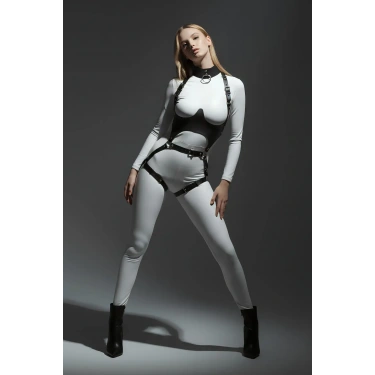 Siyah Göğüs Harness Deri Tokalı Vücut Korse - Brf1402