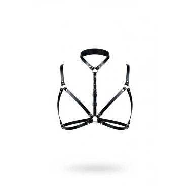 Siyah Göğüs Harness Deri Yüksek Yaka Halka Detaylı - Brf197