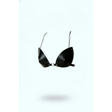 Siyah Göğüs Harness Konik Kesim Zımbalı Deri - Brf1227