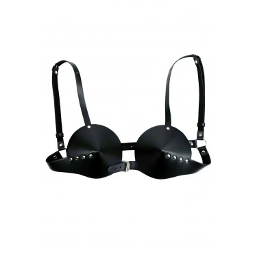 Siyah Göğüs Harness Zımbalı Konik Kaplı Deri - Brf250