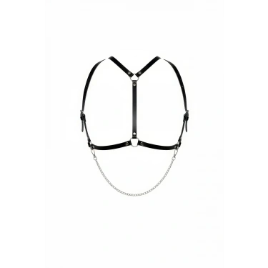 Siyah Göğüs Harness Zincir Detaylı Suni Deri Ayarlanabilir - Brf1185