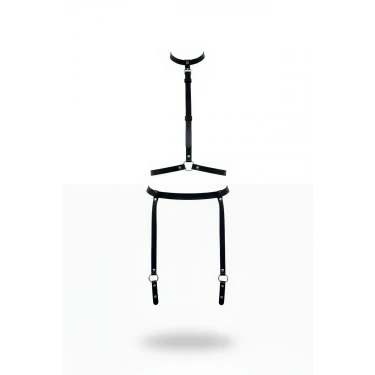 Siyah Harness Takım Deri Boyunluklu Vücut Aksesuarı - Brf230