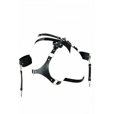 Siyah Harness Takım Deri Fiyonk Detaylı Metal Halka Aksesuarlı - Brf1197