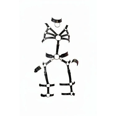 Siyah Harness Takım Deri Halka Detaylı Vücut Seti - Brf1267