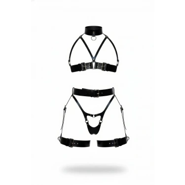 Siyah Harness Takım Deri Tokalı Gerdanlık Detaylı - Brf1378