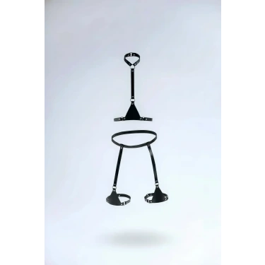 Siyah Harness Takım Deri Vücut Jartiyer Seti - Brf1229