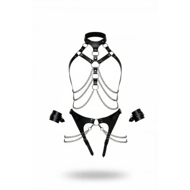 Siyah Harness Takım Zincir Detaylı Boyunluklu - Brf1067