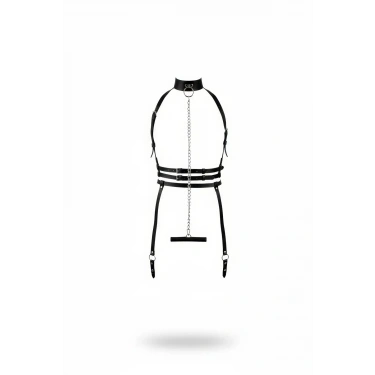 Siyah Harness Takım Zincir Detaylı Boyunluklu - Brf233
