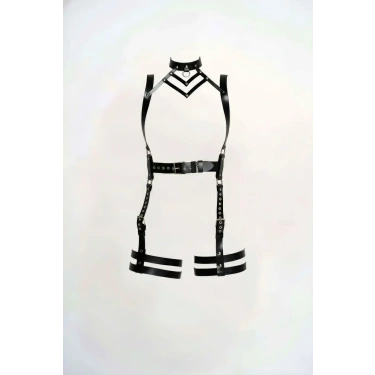 Siyah Jartiyer Harness Deri Vücut Tokalı Aksesuar - Brf1301