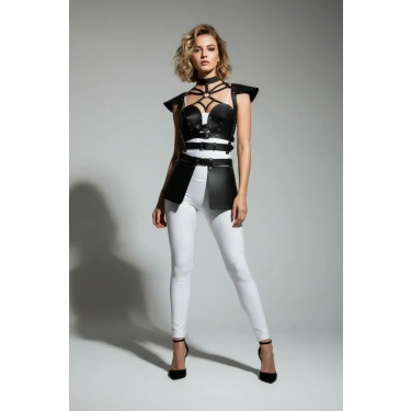 Siyah Kadın Etek Deri Tokalı Yüksek Bel Etek Panel Detayı - Brf1371