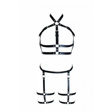 Siyah Kadın Harness Takım Deri Çok Bantlı Tokalı Vücut Seti - Brf272