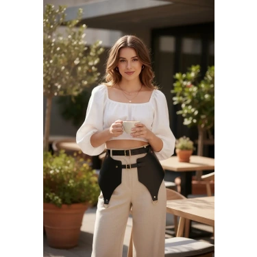 Siyah Kadın Kemer Geniş Panelli Çift Tokalı Bel Aksesuarı - Brf1119