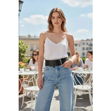 Siyah Kadın Kemer Kalın Bel Korse Aksesuarı - Brf1117