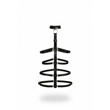 Siyah Kırbaç - Kelepçe Deri Vücut Kafesi Bağlama - Brf1061