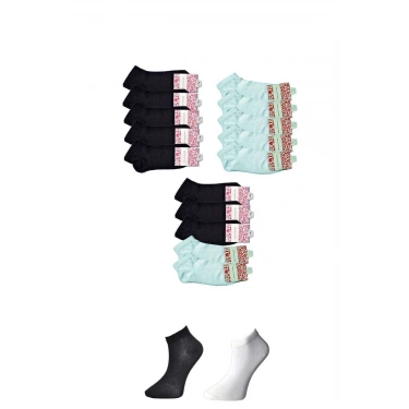 Siyah Ve Beyaz Kadın Bilek Çorap 15 Çift