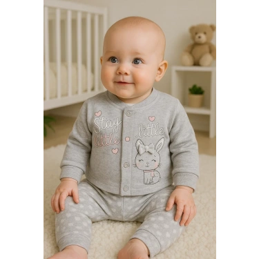 Stay Little Puan Desenli 3lü Hırkalı Kız Bebek Takım