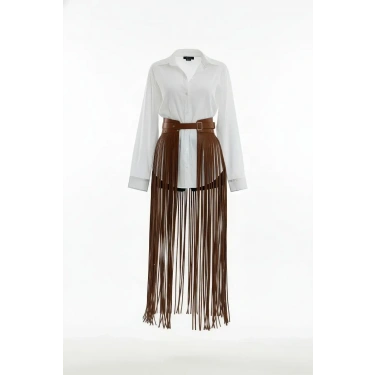 Taba Etek Uzun Püsküllü Suni Deri Etek - Brf1003