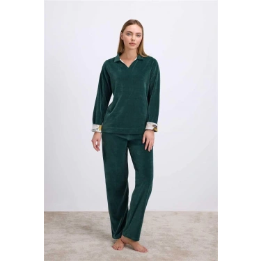 Uzun Kollu Kadife Sweatshirt Ve Pantolon Pijama Takımı