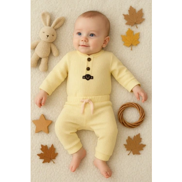 Waffle Çıtlı Düğmeli 2li Mevsimlik Takım