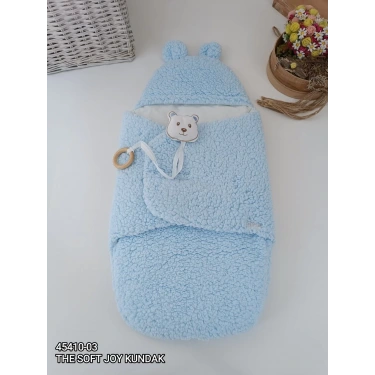 Yenidoğan Kulaklı Şapkalı Açılır Kucaklı Cırt Kapamalı Bebek Battaniyesi Kundak Mavi