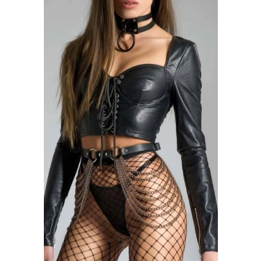 Zincirli Ayarlanabilir Deri Bel Kemeri Ve Tasma Harness - Brf738