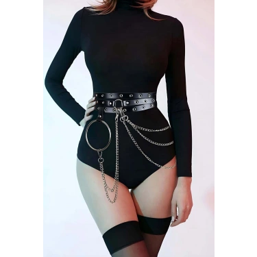 Zincirli Fantezi Deri Harness - Brf731