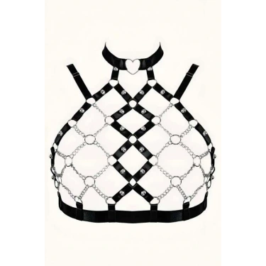 Zincirli Seksi Lastik Göğüs Harness - Brf926