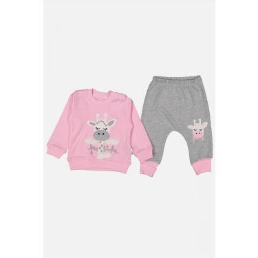 Zürafa Nakışlı % 100 Pamuk Kız Bebek Takımı