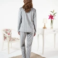 Estiva 25360 Gömlek Yaka Çizgili Kadife Pijama Takımı