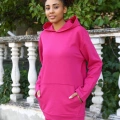 Moda Kadın Pamuk Kapşonlu Cepli 3 İplik Fuşya Eşofman Takım