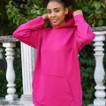Moda Kadın Pamuk Kapşonlu Cepli 3 İplik Fuşya Eşofman Takım