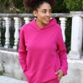 Moda Kadın Pamuk Kapşonlu Cepli 3 İplik Fuşya Eşofman Takım