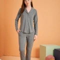 Pjs 28049 Kadın Uzun Kol Önü Düğmeli Pijama Takım