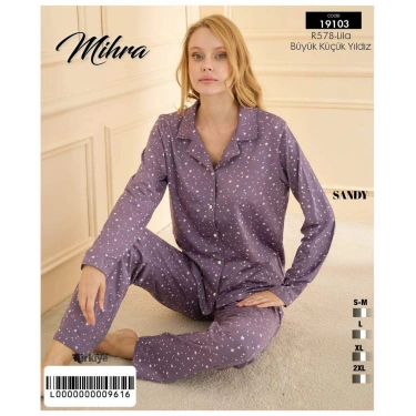 19103 Kadın Düğmeli Uzun Kol Pijama Takımı