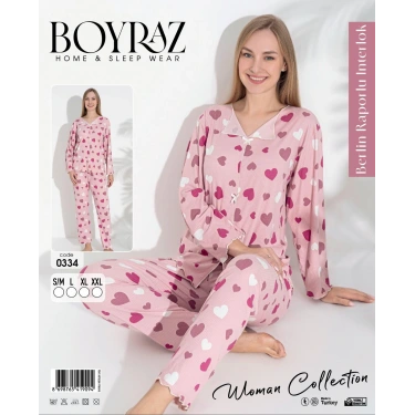 Boyraz 0334 Kadın Raporlu Uzun Kol Pijama Takımı