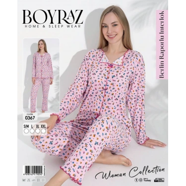 Boyraz 0367 Kadın Raporlu Uzun Kol Pijama Takımı