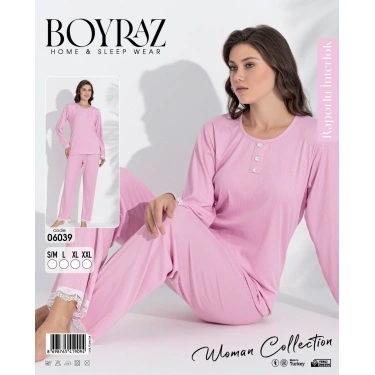 Boyraz 06039 Kadın İnterlok Kumaş Uzun Kol Pijama Takımı