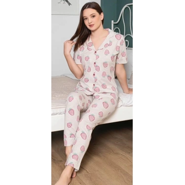 Freshness 100 Çilek Desenli Patlı Kısa Kol Pijama Takımı