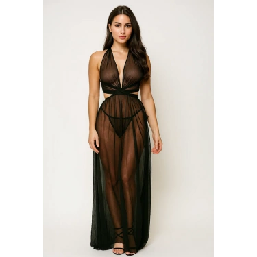 Kadın Uzun Transparan Tül Gecelik