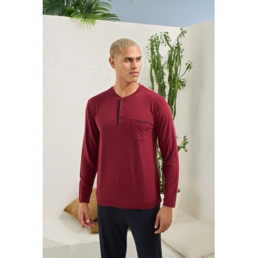 Kocabey 9220 Erkek Midi Yaka Uzun Kol Pijama Takım