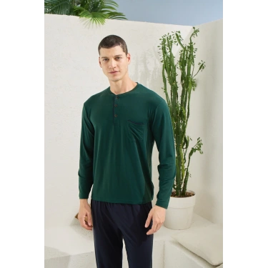 Kocabey 9220 Erkek Midi Yaka Uzun Kol Pijama Takım